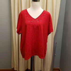 Liz Claiborne Short Sleeve Knit Top Blouse Cut Out Design Cotton Spandex Red 3X
